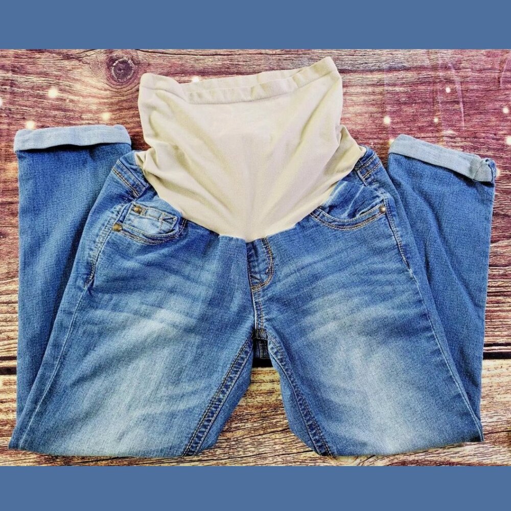 Wall Flower Super Stretchy Cropped Cuffed Maternity Jeans Medium M Over Belly